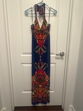 Valerie Bertinelli Navy Dress with Multicolor Paisley Print